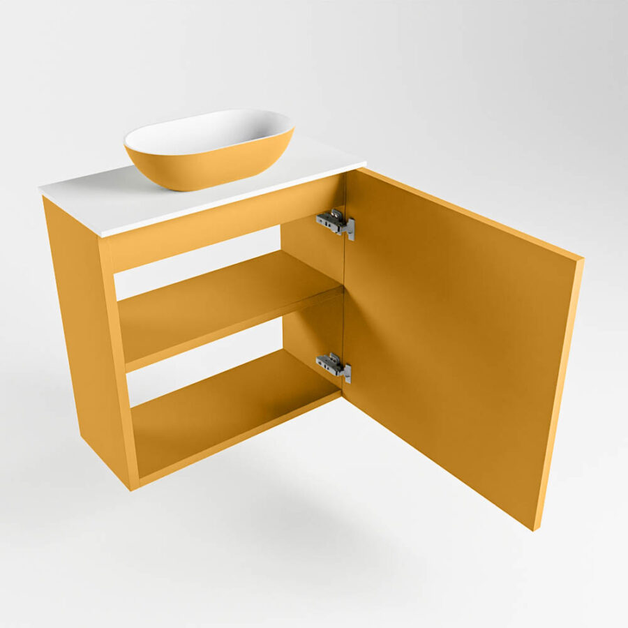 MONDIAZ FOWY toiletmeubel 50cm kleur ocher. Waskom positie midden kleur ocher | talc. Zonder kraangat - Afbeelding 6