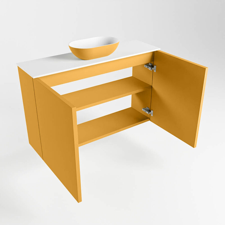 MONDIAZ FOWY toiletmeubel 80cm kleur ocher. Waskom positie midden kleur ocher | talc. Zonder kraangat - Afbeelding 6