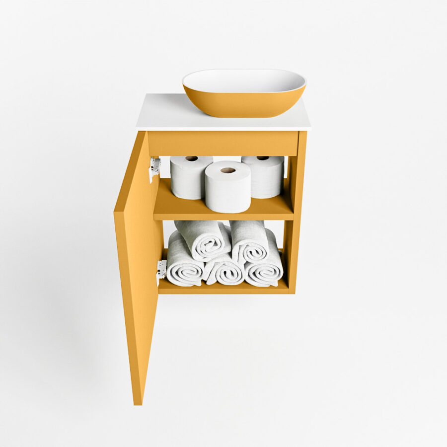 MONDIAZ FOWY toiletmeubel 40cm kleur ocher. Waskom positie rechts kleur ocher | talc. Met 1 kraangat - Afbeelding 8
