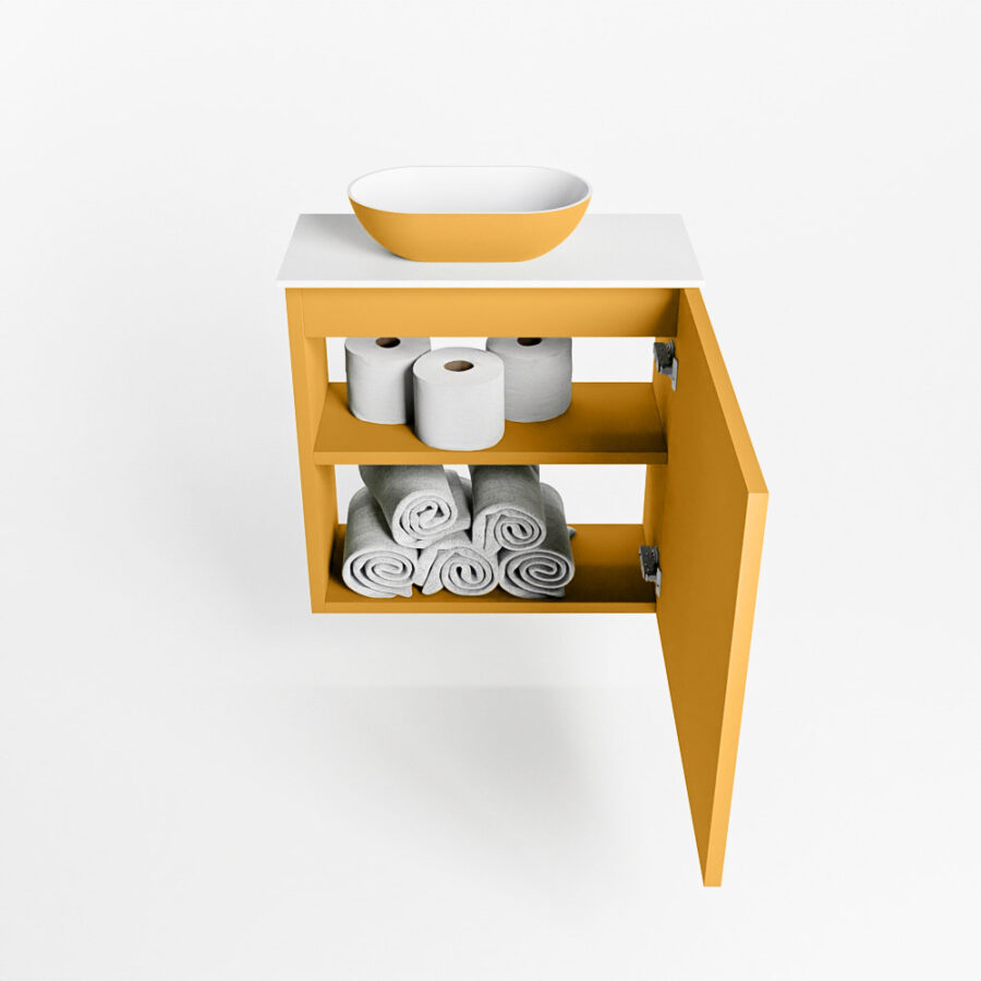 MONDIAZ FOWY toiletmeubel 50cm kleur ocher. Waskom positie links kleur ocher | talc. Met 1 kraangat - Afbeelding 8