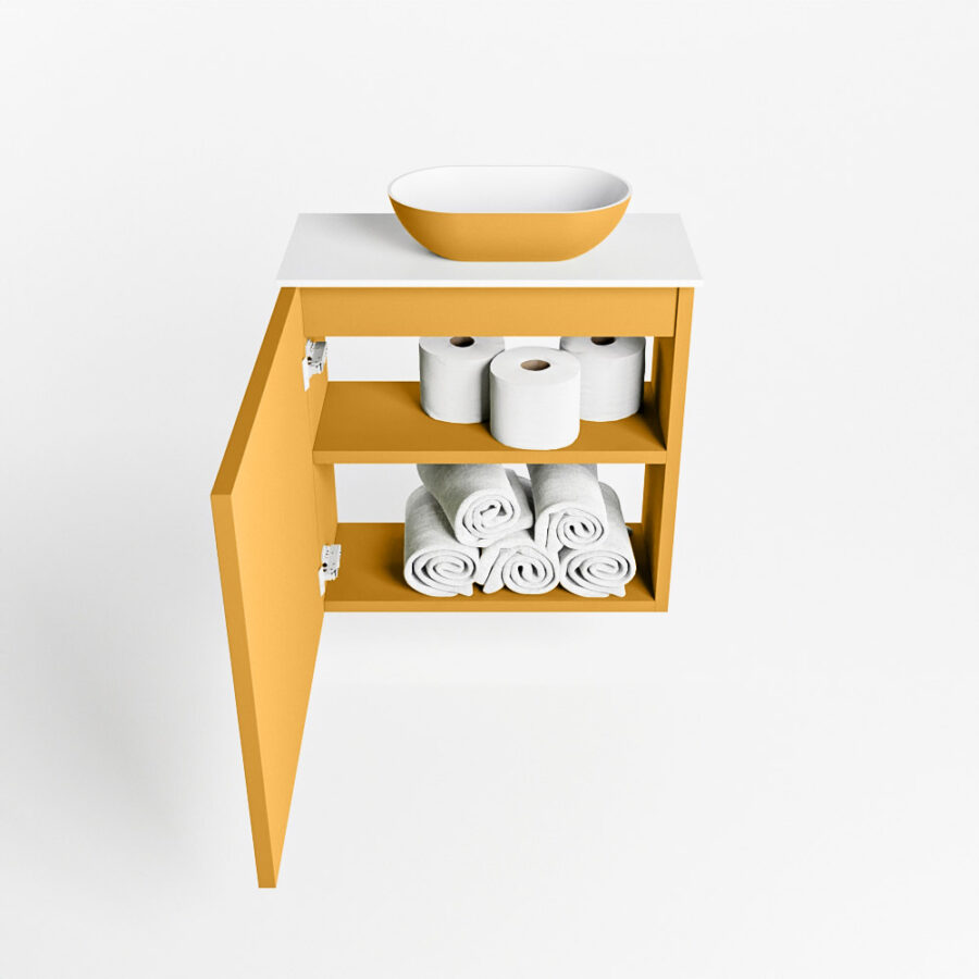 MONDIAZ FOWY toiletmeubel 50cm kleur ocher. Waskom positie rechts kleur ocher | talc. Met 1 kraangat - Afbeelding 8