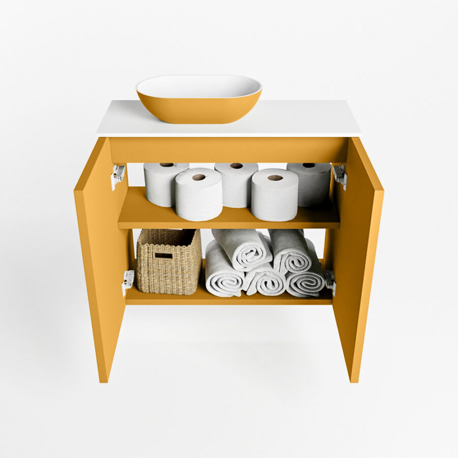 MONDIAZ FOWY toiletmeubel 60cm kleur ocher. Waskom positie links kleur ocher | talc. Met 1 kraangat - Afbeelding 8