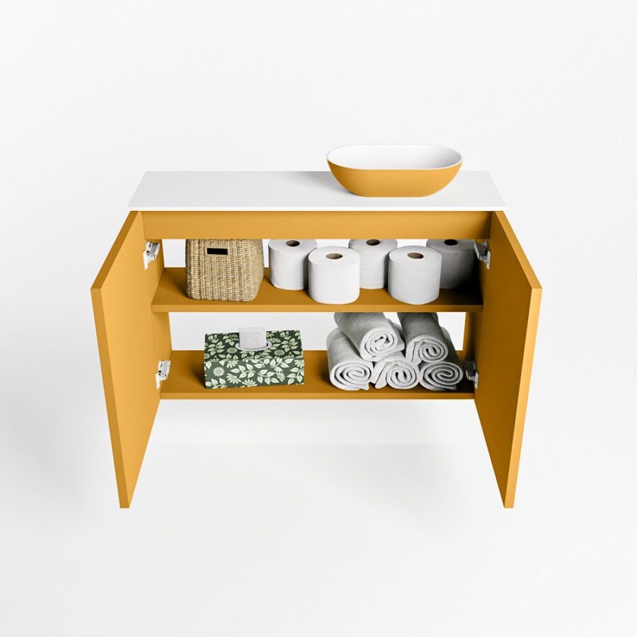 MONDIAZ FOWY toiletmeubel 80cm kleur ocher. Waskom positie rechts kleur ocher | talc. Met 1 kraangat - Afbeelding 8
