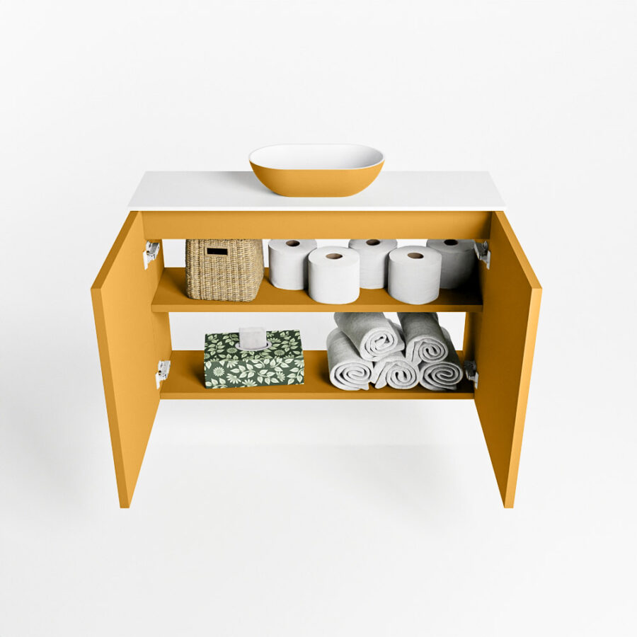MONDIAZ FOWY toiletmeubel 80cm kleur ocher. Waskom positie midden kleur ocher | talc. Zonder kraangat - Afbeelding 8