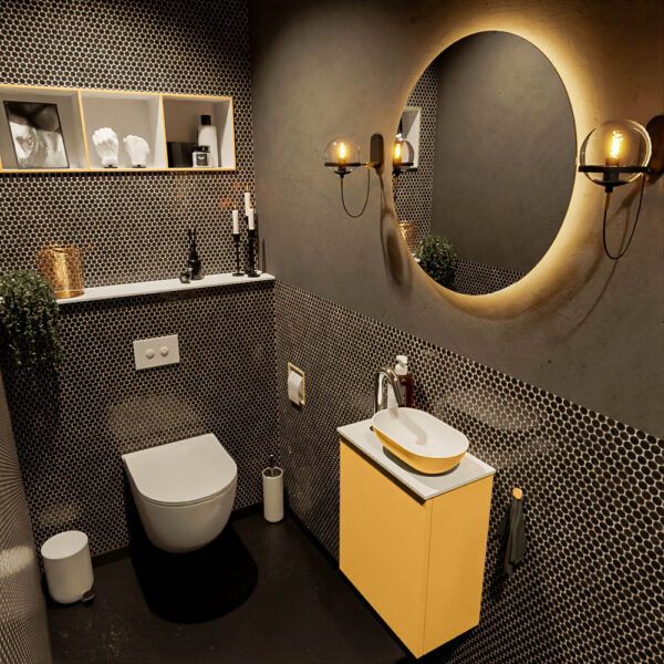 MONDIAZ FOWY toiletmeubel 40cm kleur ocher. Waskom positie rechts kleur ocher | talc. Met 1 kraangat