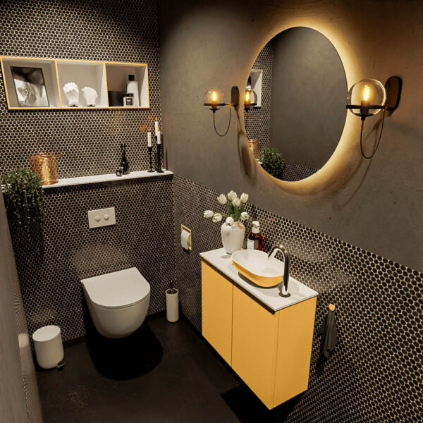 MONDIAZ FOWY toiletmeubel 60cm kleur ocher. Waskom positie rechts kleur ocher | talc. Met 1 kraangat