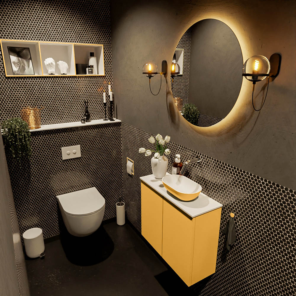 MONDIAZ FOWY toiletmeubel 60cm kleur ocher. Waskom positie rechts kleur ocher | talc. Zonder kraangat