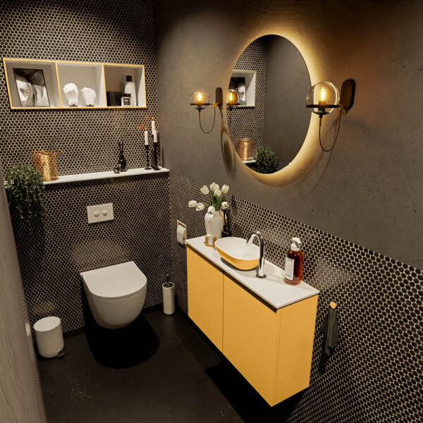 MONDIAZ FOWY toiletmeubel 80cm kleur ocher. Waskom positie midden kleur ocher | talc. Met 1 kraangat