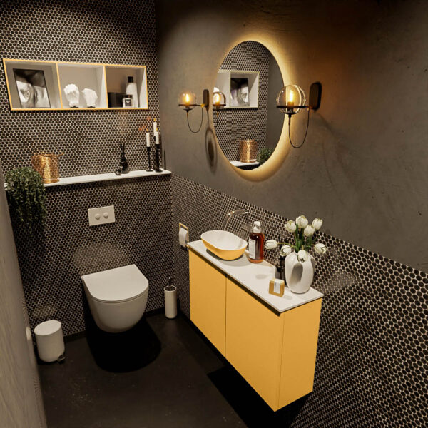 MONDIAZ FOWY toiletmeubel 80cm kleur ocher. Waskom positie links kleur ocher | talc. Zonder kraangat