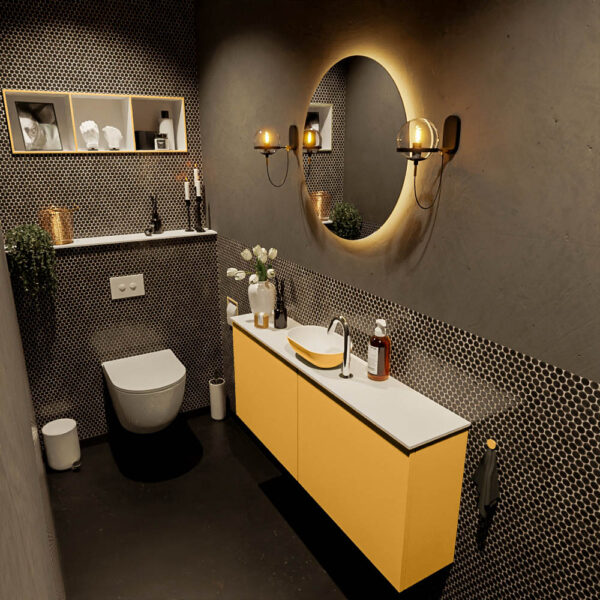 MONDIAZ FOWY toiletmeubel 120cm kleur ocher. Waskom positie midden kleur ocher | talc. Met 1 kraangat