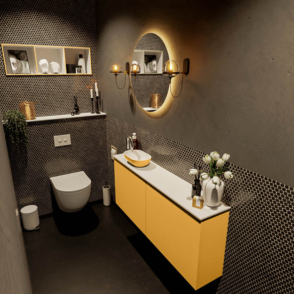 MONDIAZ FOWY toiletmeubel 120cm kleur ocher. Waskom positie links kleur ocher | talc. Met 1 kraangat