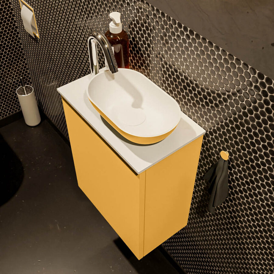 MONDIAZ FOWY toiletmeubel 40cm kleur ocher. Waskom positie rechts kleur ocher | talc. Met 1 kraangat - Afbeelding 3