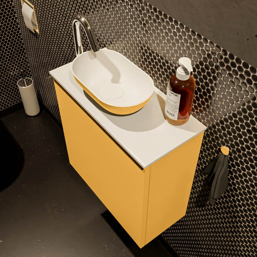 MONDIAZ FOWY toiletmeubel 50cm kleur ocher. Waskom positie links kleur ocher | talc. Met 1 kraangat - Afbeelding 3