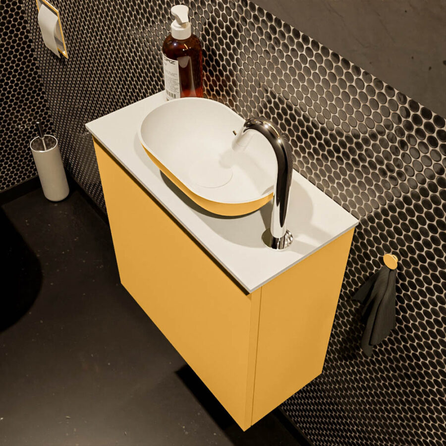 MONDIAZ FOWY toiletmeubel 50cm kleur ocher. Waskom positie rechts kleur ocher | talc. Met 1 kraangat - Afbeelding 3