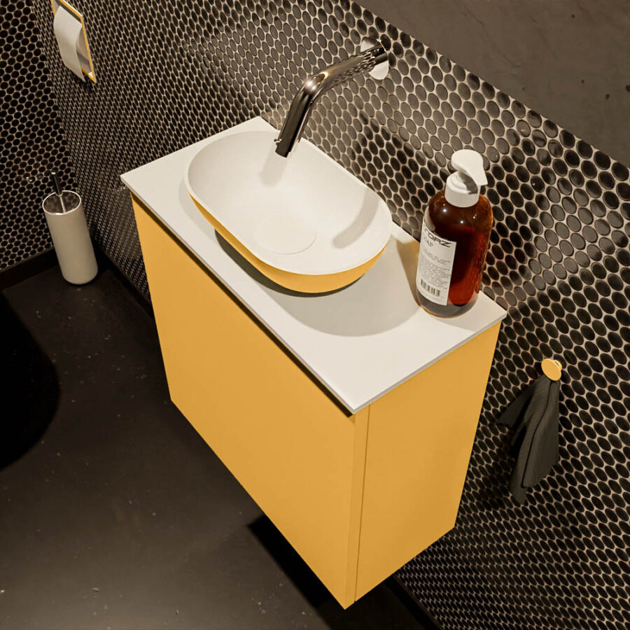 MONDIAZ FOWY toiletmeubel 50cm kleur ocher. Waskom positie midden kleur ocher | talc. Zonder kraangat - Afbeelding 3