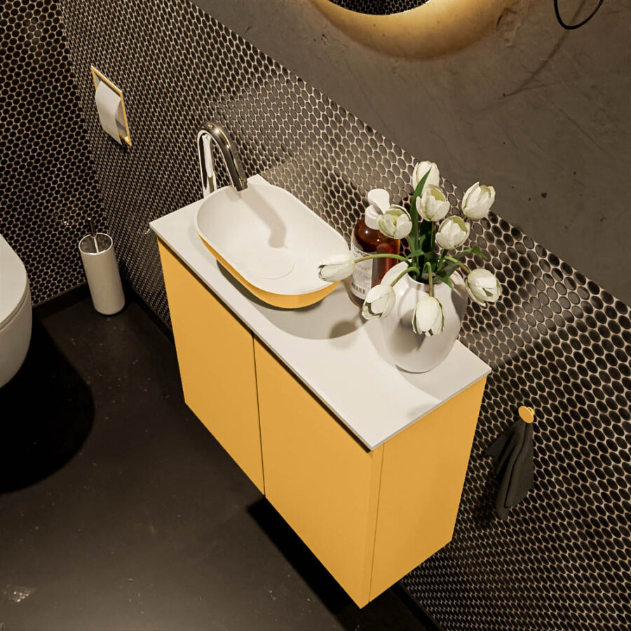 MONDIAZ FOWY toiletmeubel 60cm kleur ocher. Waskom positie links kleur ocher | talc. Met 1 kraangat - Afbeelding 3