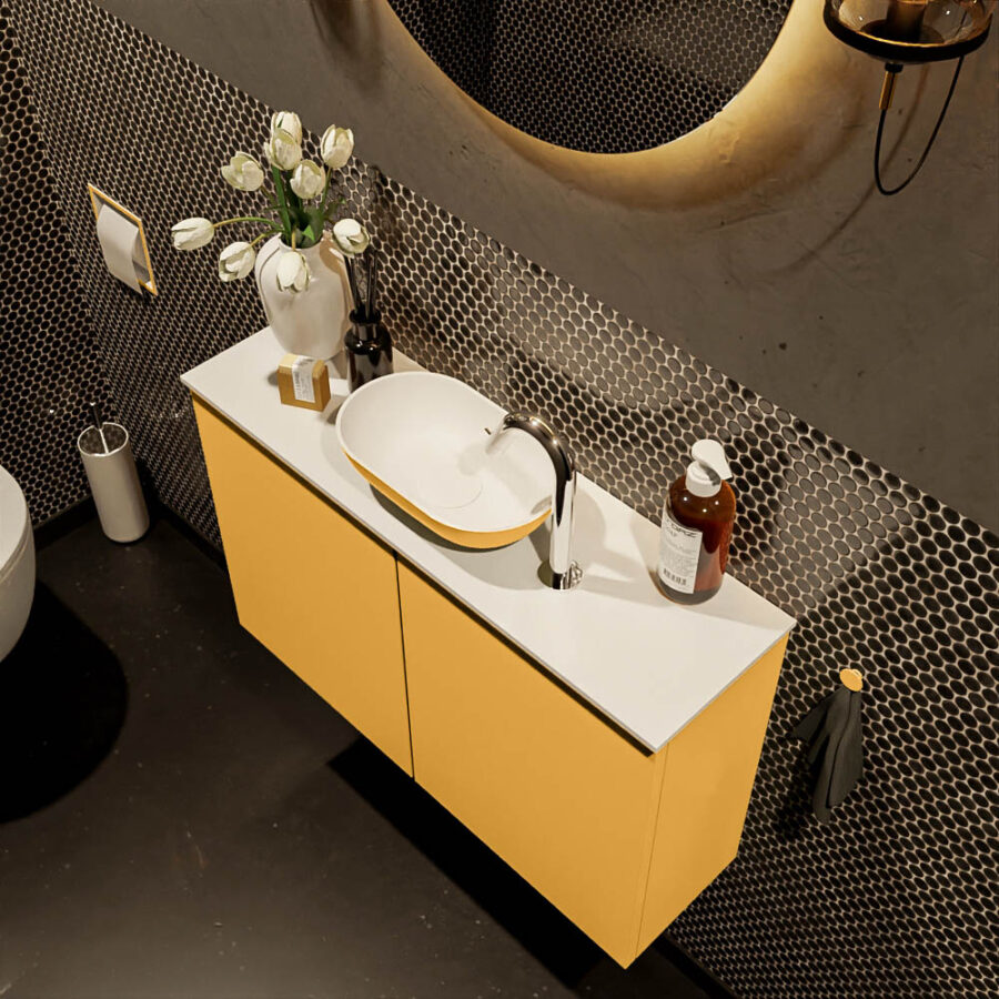 MONDIAZ FOWY toiletmeubel 80cm kleur ocher. Waskom positie midden kleur ocher | talc. Met 1 kraangat - Afbeelding 3