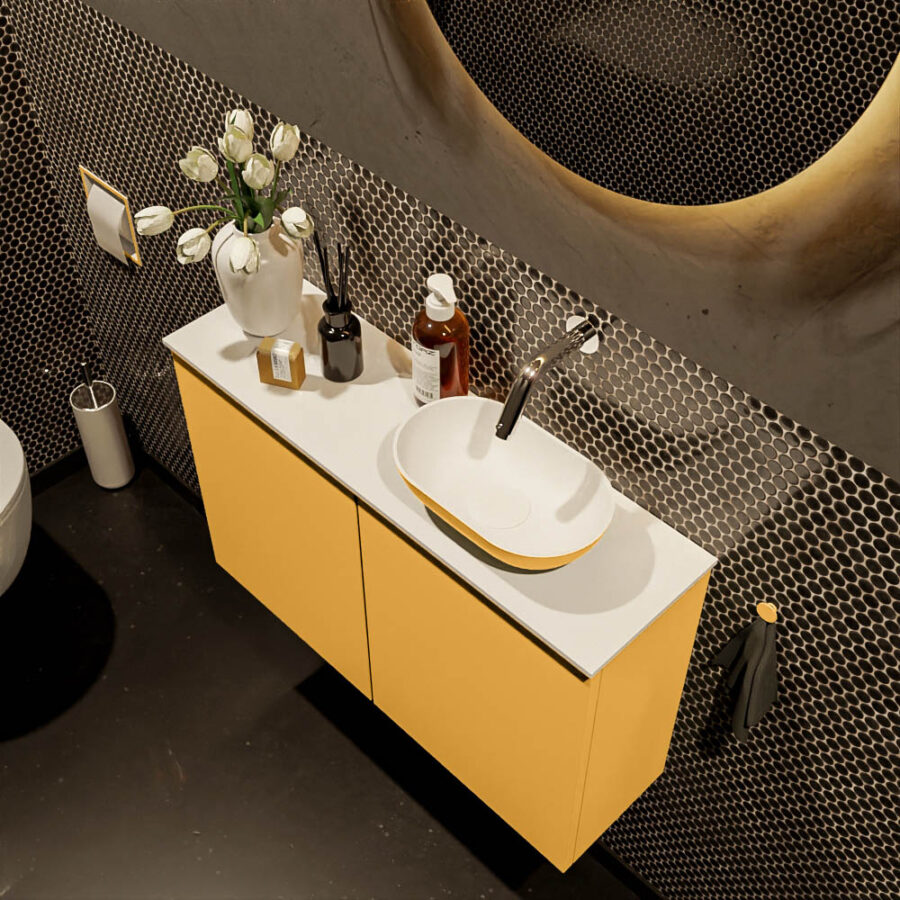 MONDIAZ FOWY toiletmeubel 80cm kleur ocher. Waskom positie rechts kleur ocher | talc. Zonder kraangat - Afbeelding 3