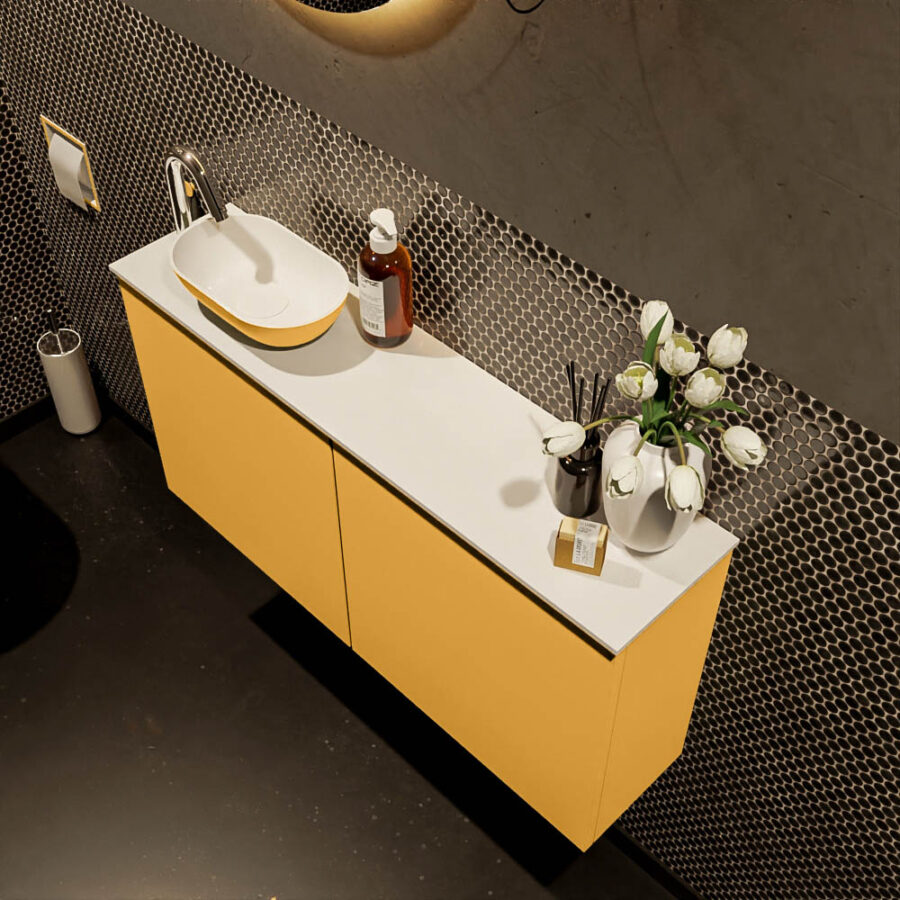 MONDIAZ FOWY toiletmeubel 100cm kleur ocher. Waskom positie links kleur ocher | talc. Met 1 kraangat - Afbeelding 3