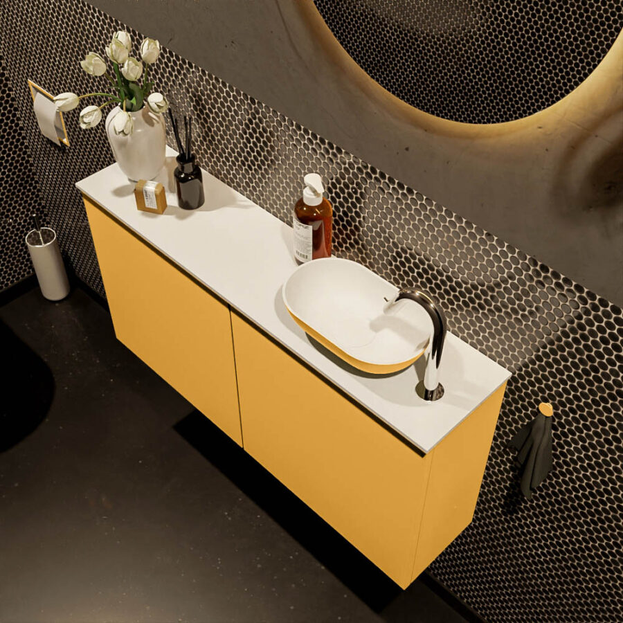MONDIAZ FOWY toiletmeubel 100cm kleur ocher. Waskom positie rechts kleur ocher | talc. Met 1 kraangat - Afbeelding 3