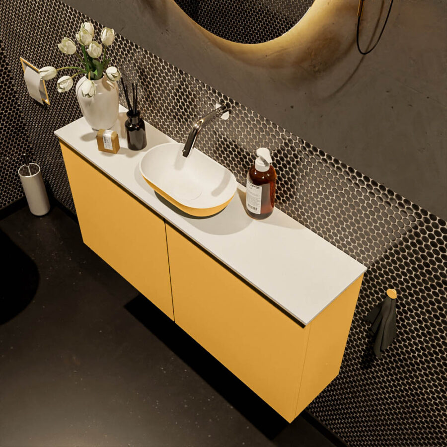 MONDIAZ FOWY toiletmeubel 100cm kleur ocher. Waskom positie midden kleur ocher | talc. Zonder kraangat - Afbeelding 3