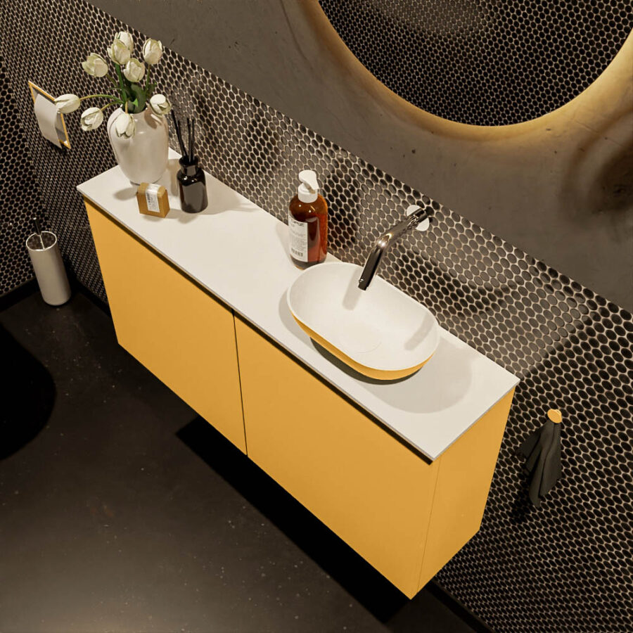 MONDIAZ FOWY toiletmeubel 100cm kleur ocher. Waskom positie rechts kleur ocher | talc. Zonder kraangat - Afbeelding 3