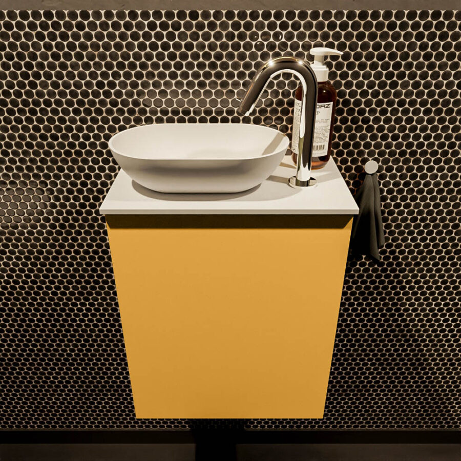 MONDIAZ FOWY toiletmeubel 40cm kleur ocher. Waskom positie links kleur talc | talc. Met 1 kraangat - Afbeelding 2