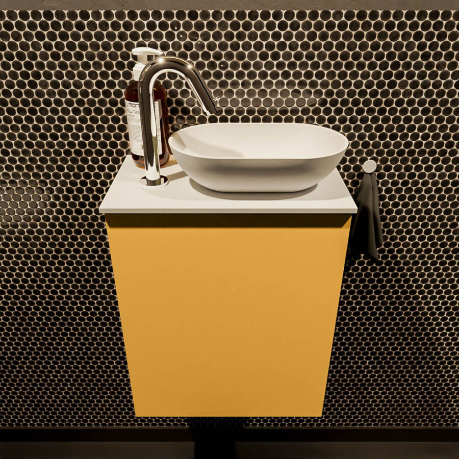 MONDIAZ FOWY toiletmeubel 40cm kleur ocher. Waskom positie rechts kleur talc | talc. Met 1 kraangat - Afbeelding 2