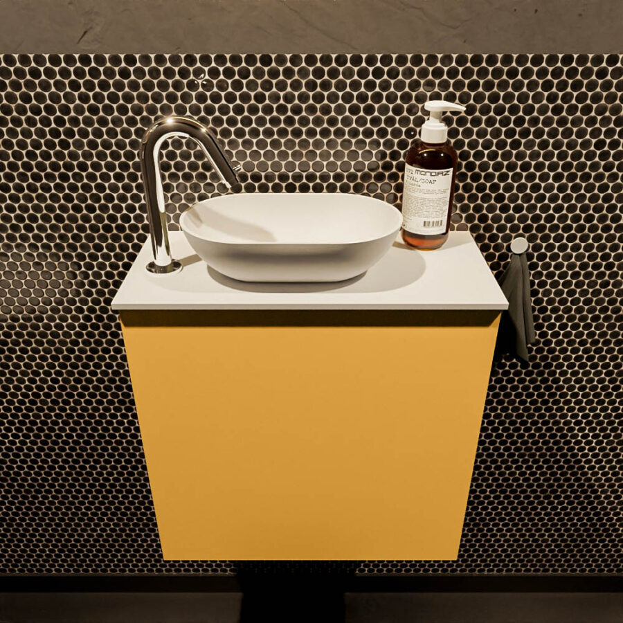 MONDIAZ FOWY toiletmeubel 50cm kleur ocher. Waskom positie links kleur talc | talc. Met 1 kraangat - Afbeelding 2