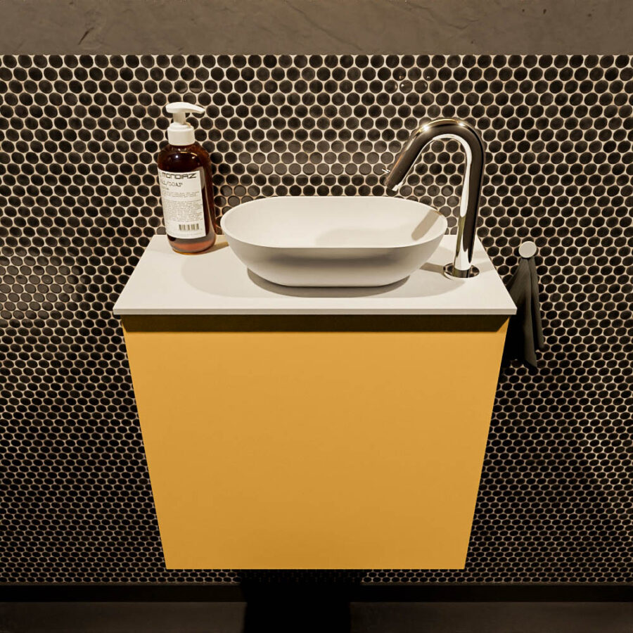 MONDIAZ FOWY toiletmeubel 50cm kleur ocher. Waskom positie rechts kleur talc | talc. Met 1 kraangat - Afbeelding 2