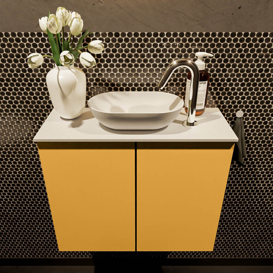 MONDIAZ FOWY toiletmeubel 60cm kleur ocher. Waskom positie midden kleur talc | talc. Met 1 kraangat - Afbeelding 2