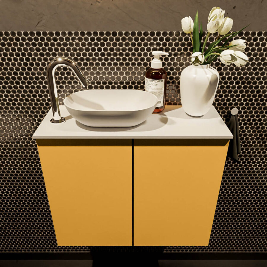 MONDIAZ FOWY toiletmeubel 60cm kleur ocher. Waskom positie links kleur talc | talc. Met 1 kraangat - Afbeelding 2