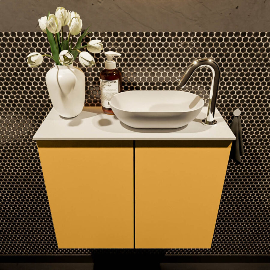 MONDIAZ FOWY toiletmeubel 60cm kleur ocher. Waskom positie rechts kleur talc | talc. Met 1 kraangat - Afbeelding 2