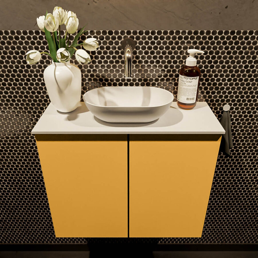 MONDIAZ FOWY toiletmeubel 60cm kleur ocher. Waskom positie midden kleur talc | talc. Zonder kraangat - Afbeelding 2