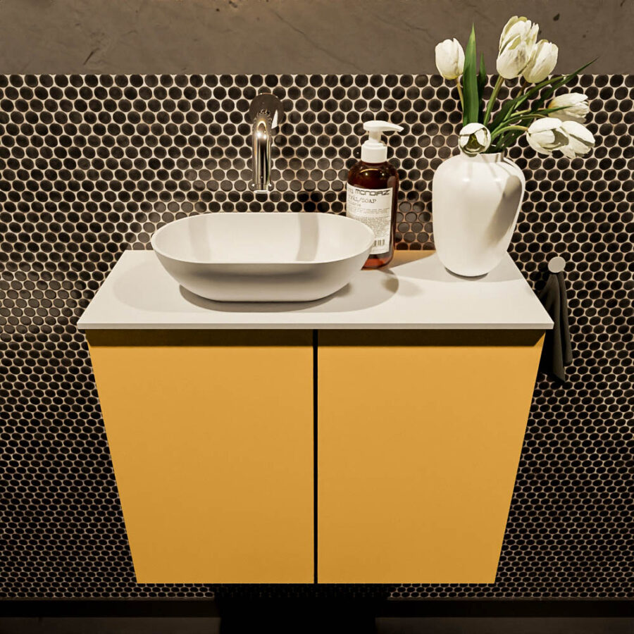 MONDIAZ FOWY toiletmeubel 60cm kleur ocher. Waskom positie links kleur talc | talc. Zonder kraangat - Afbeelding 2