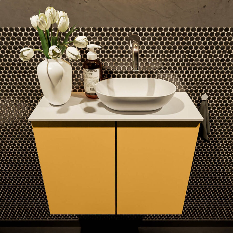 MONDIAZ FOWY toiletmeubel 60cm kleur ocher. Waskom positie rechts kleur talc | talc. Zonder kraangat - Afbeelding 2