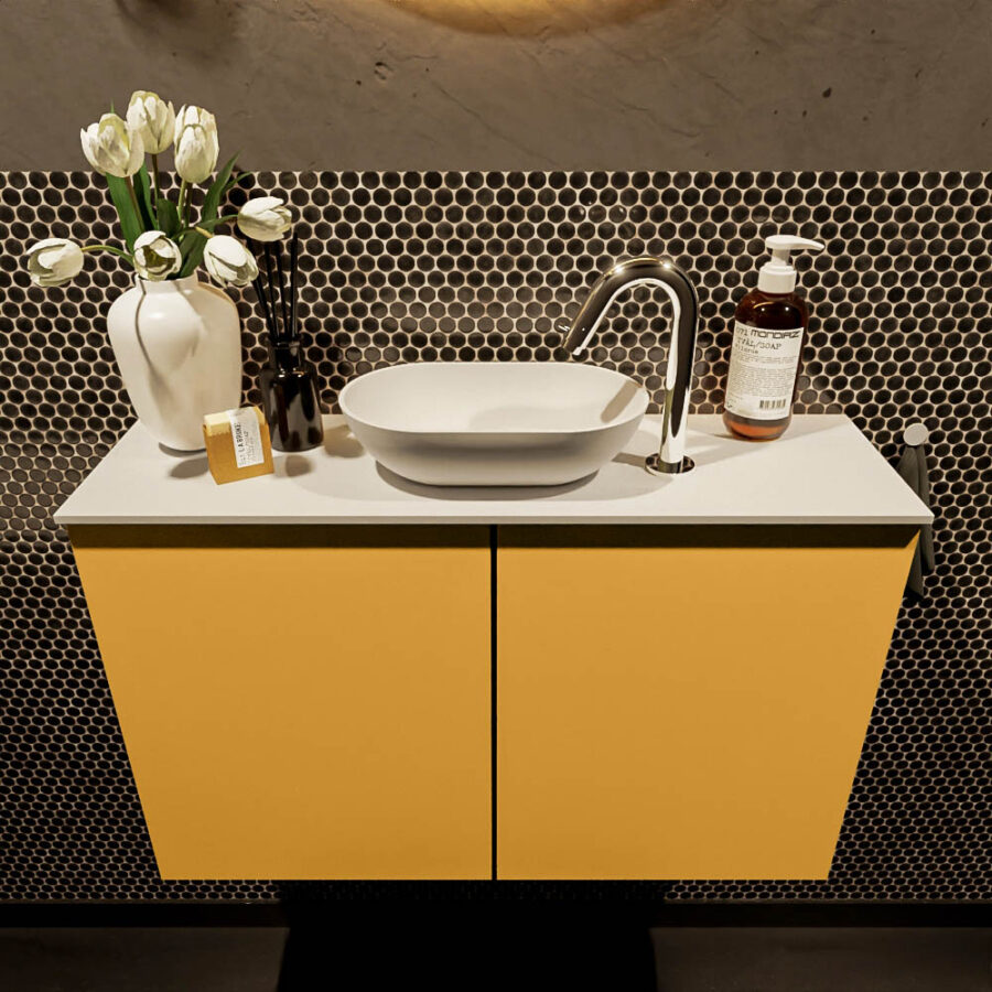 MONDIAZ FOWY toiletmeubel 80cm kleur ocher. Waskom positie midden kleur talc | talc. Met 1 kraangat - Afbeelding 2