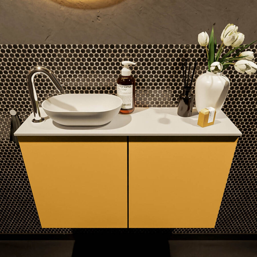 MONDIAZ FOWY toiletmeubel 80cm kleur ocher. Waskom positie links kleur talc | talc. Met 1 kraangat - Afbeelding 2