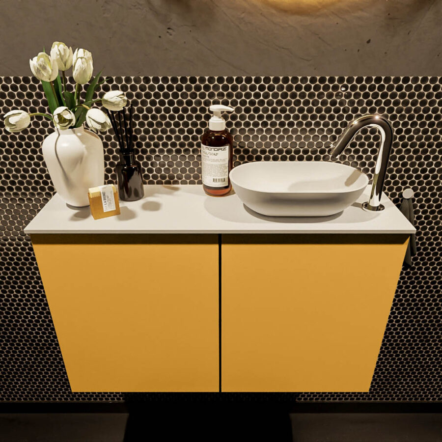 MONDIAZ FOWY toiletmeubel 80cm kleur ocher. Waskom positie rechts kleur talc | talc. Met 1 kraangat - Afbeelding 2