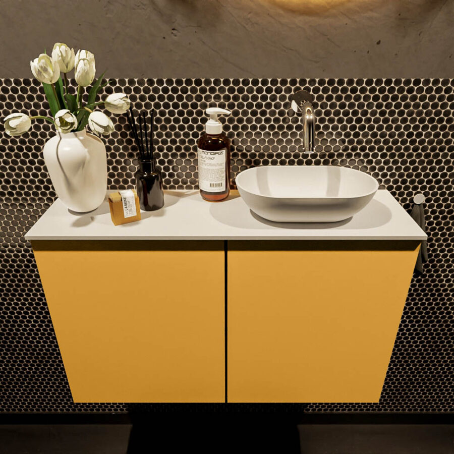 MONDIAZ FOWY toiletmeubel 80cm kleur ocher. Waskom positie rechts kleur talc | talc. Zonder kraangat - Afbeelding 2