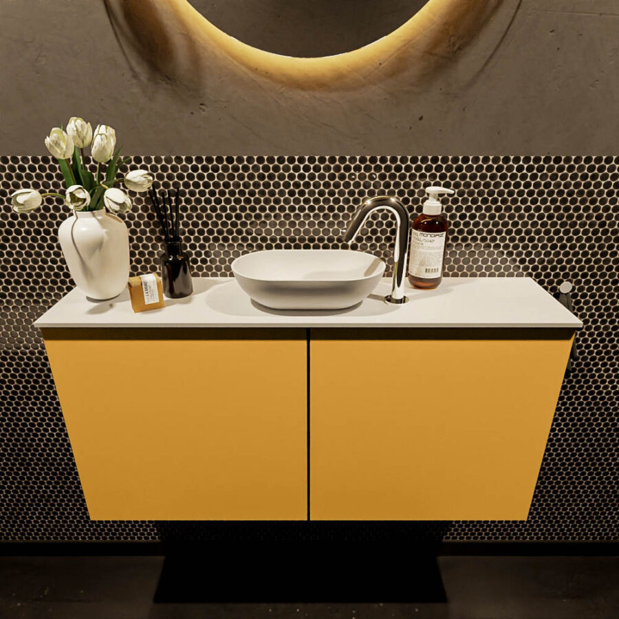 MONDIAZ FOWY toiletmeubel 100cm kleur ocher. Waskom positie midden kleur talc | talc. Met 1 kraangat - Afbeelding 2