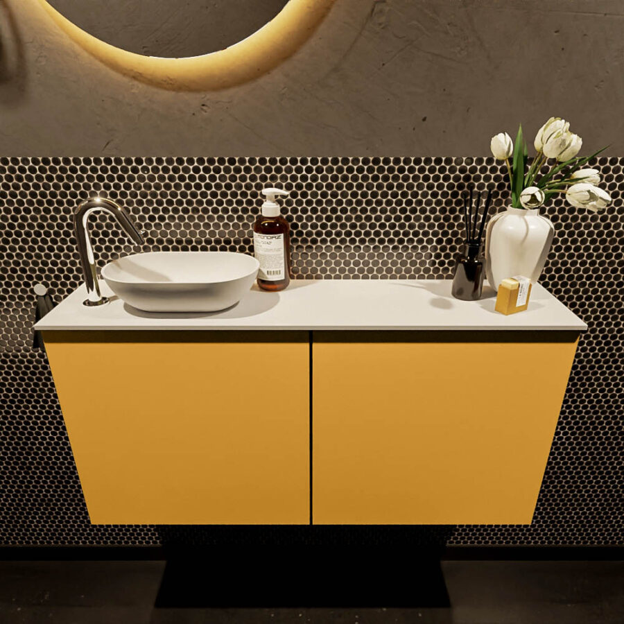 MONDIAZ FOWY toiletmeubel 100cm kleur ocher. Waskom positie links kleur talc | talc. Met 1 kraangat - Afbeelding 2