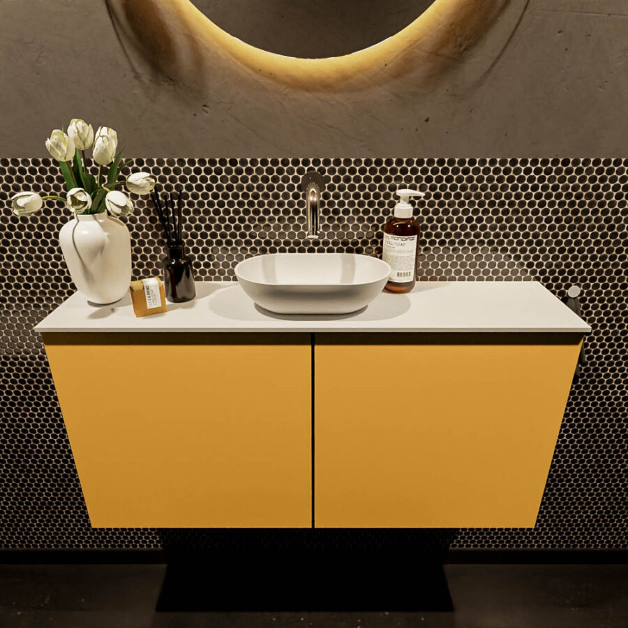 MONDIAZ FOWY toiletmeubel 100cm kleur ocher. Waskom positie midden kleur talc | talc. Zonder kraangat - Afbeelding 2