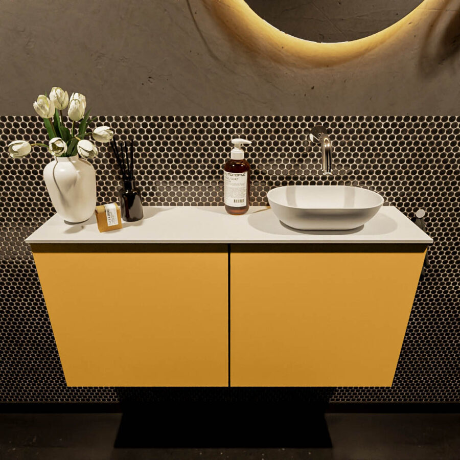 MONDIAZ FOWY toiletmeubel 100cm kleur ocher. Waskom positie rechts kleur talc | talc. Zonder kraangat - Afbeelding 2