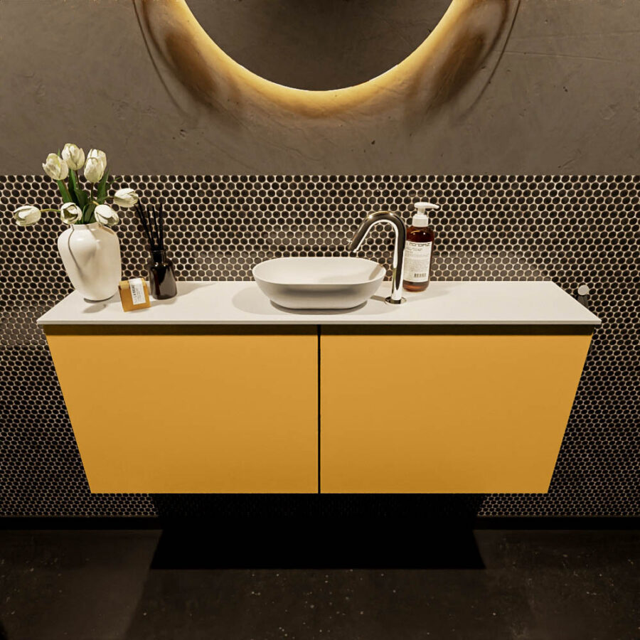 MONDIAZ FOWY toiletmeubel 120cm kleur ocher. Waskom positie midden kleur talc | talc. Met 1 kraangat - Afbeelding 2