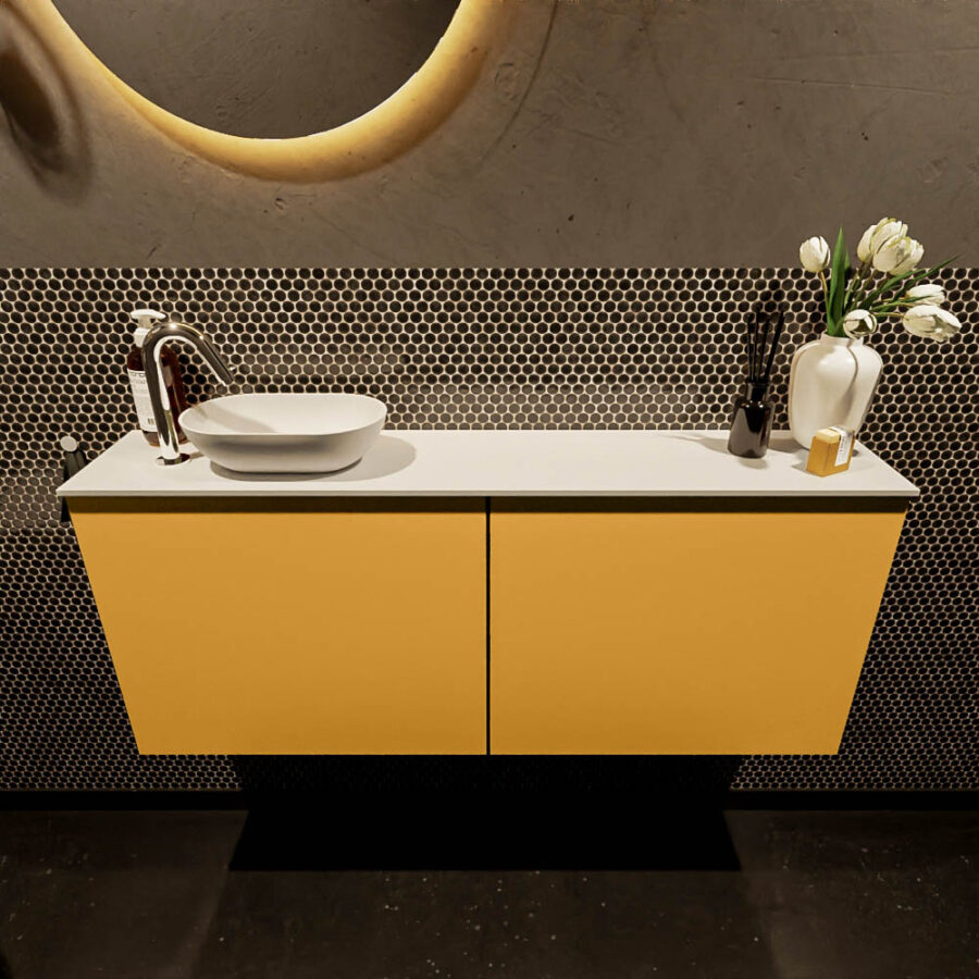 MONDIAZ FOWY toiletmeubel 120cm kleur ocher. Waskom positie links kleur talc | talc. Met 1 kraangat - Afbeelding 2