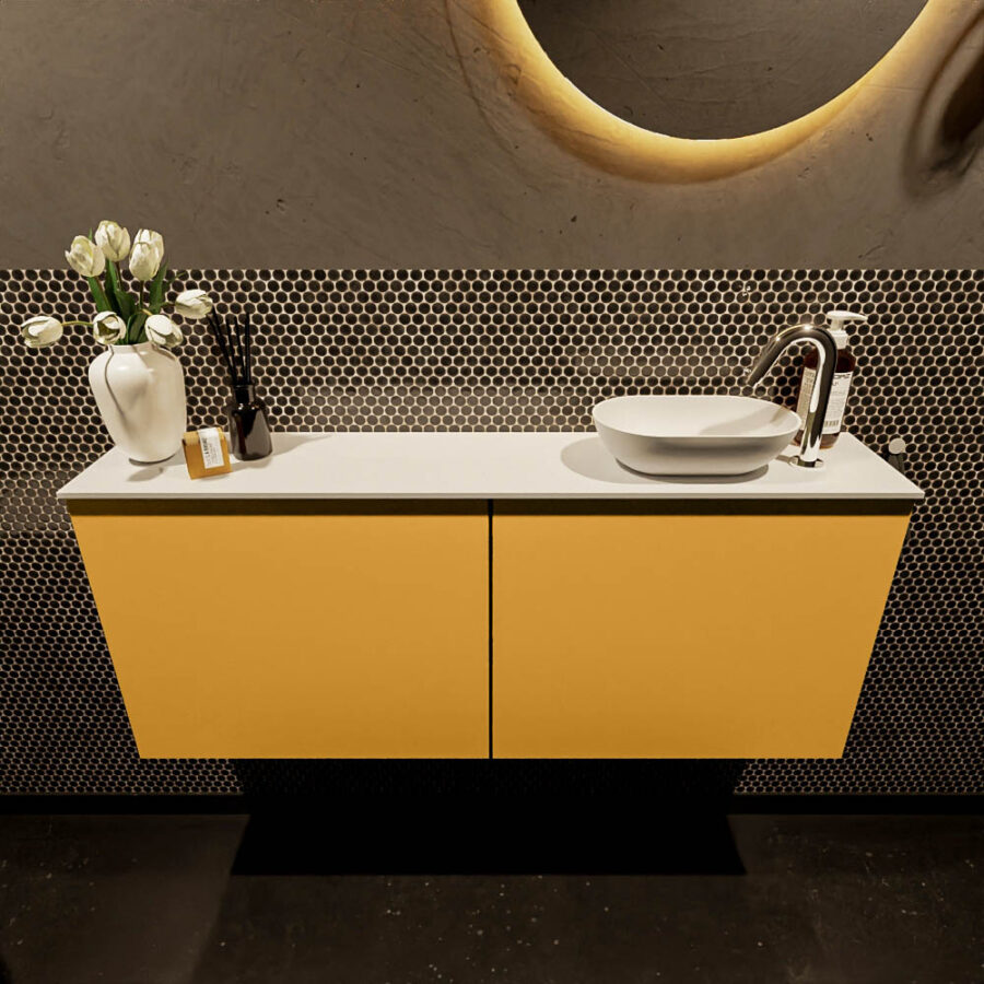 MONDIAZ FOWY toiletmeubel 120cm kleur ocher. Waskom positie rechts kleur talc | talc. Met 1 kraangat - Afbeelding 2