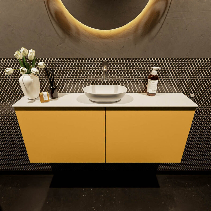 MONDIAZ FOWY toiletmeubel 120cm kleur ocher. Waskom positie midden kleur talc | talc. Zonder kraangat - Afbeelding 2