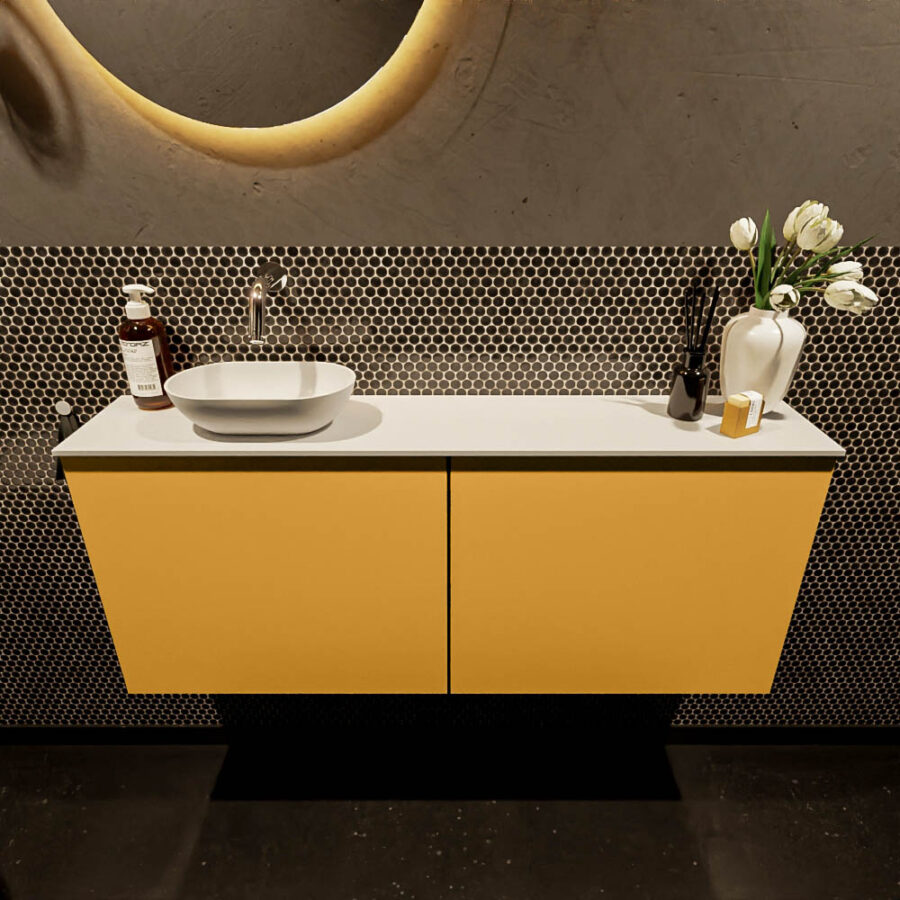 MONDIAZ FOWY toiletmeubel 120cm kleur ocher. Waskom positie links kleur talc | talc. Zonder kraangat - Afbeelding 2