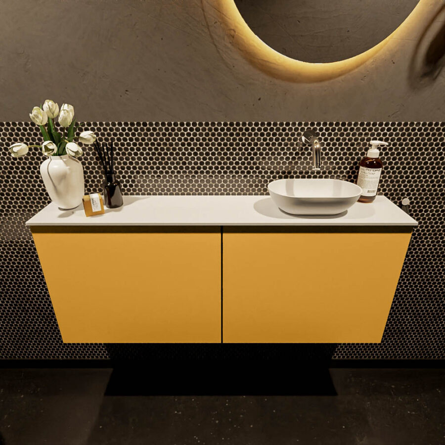 MONDIAZ FOWY toiletmeubel 120cm kleur ocher. Waskom positie rechts kleur talc | talc. Zonder kraangat - Afbeelding 2